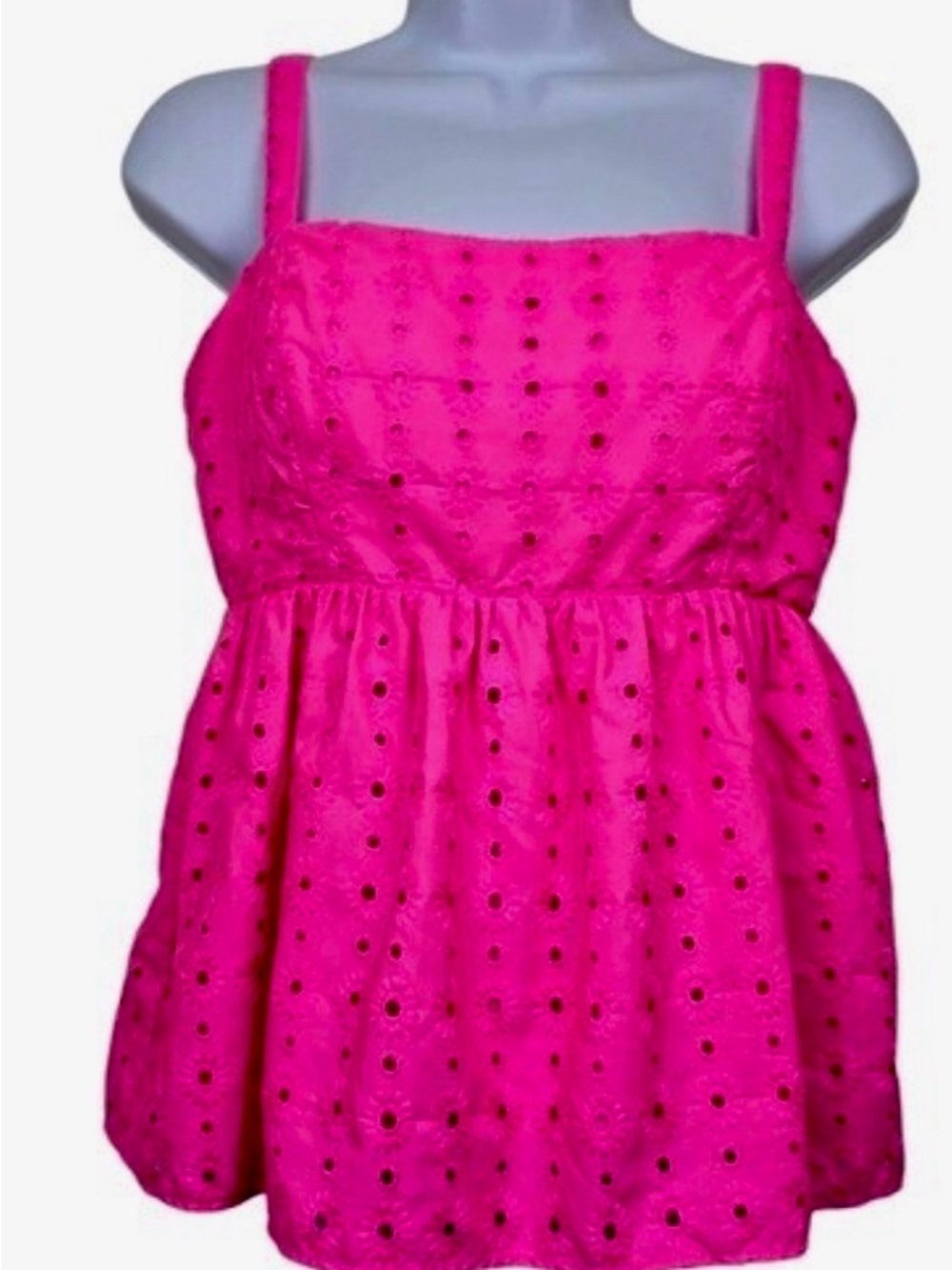Lilly Pulitzer Hot Pink Michela Sleeveless Babydoll Eyelet Tank Top